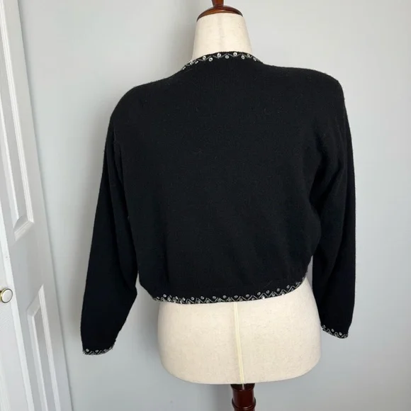 Vintage Wool Black Embellished Cardigan - Picture 3 of 7